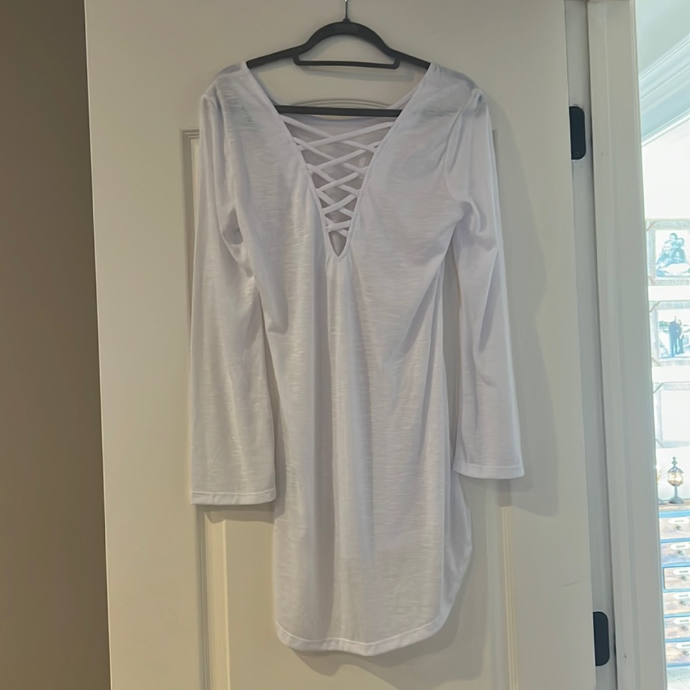 White bathing suit, cover-up, crisscross in the back size medium